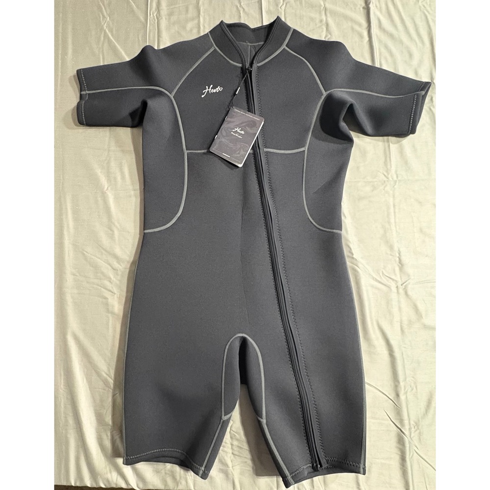 Hevto Mens Wetsuit XXL Black Neoprene Front Zip Shorty Surfing Diving Suit‎ NEW